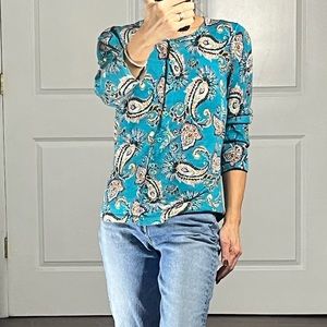 Garnet Hill 100% merino wool paisley print cardigan size S
